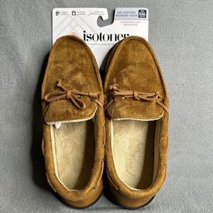 Isotoner Mens Slippers Moccasins Brown Suede Gel Memory Foam Size XXL 13-14